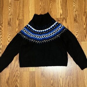 GAP Black and Blue Patterned Turtleneck Sweater